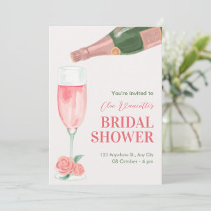 Pink champagne bottle bridal shower invitation