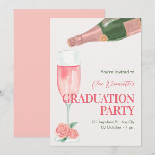 Pink champagne bottle graduation party invitation