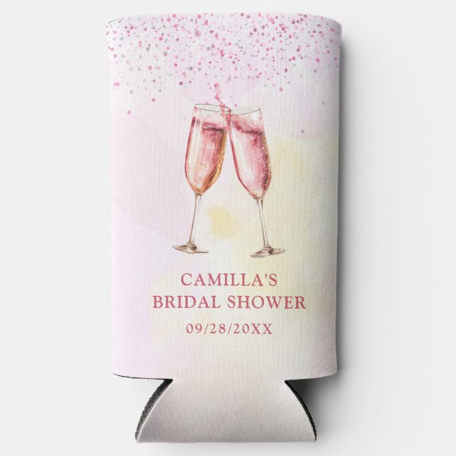 Pink Champagne Bridal Shower Seltzer Can Cooler (Front)