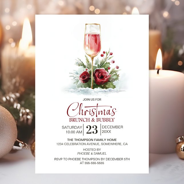 Pink Champagne Brunch and Bubbly Christmas Invitation (Creator Uploaded)