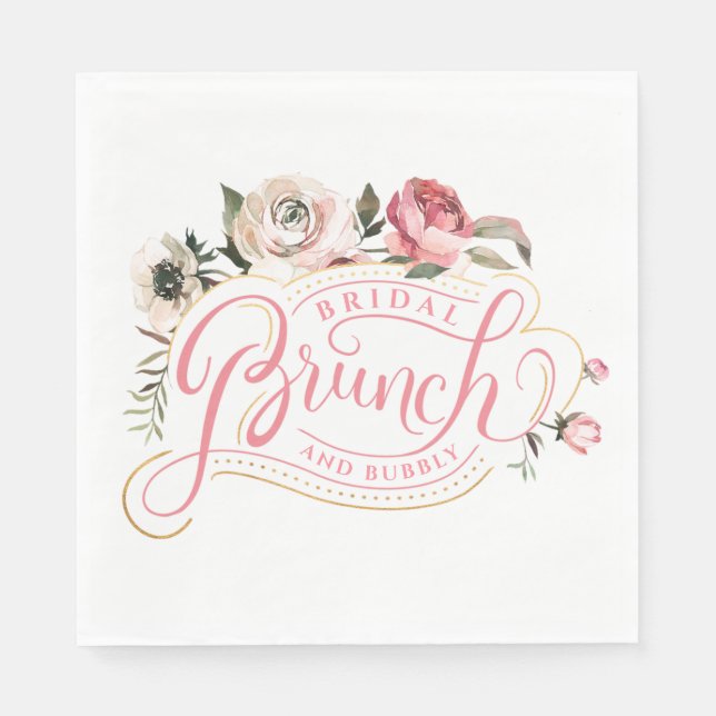 Pink Champagne | Brunch & Bubbly Bridal Shower Napkin (Front)