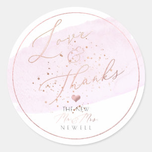 Pink Champagne Bubbles, Watercolor Thank You Classic Round Sticker