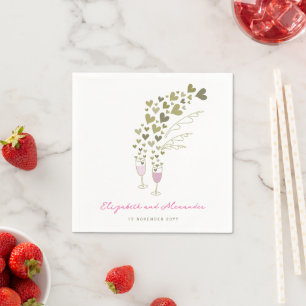 Pink Champagne Cheers Golden Hearts Wedding Party Napkin