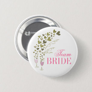 Pink Champagne Cheers & Hearts Team Bride Wedding 2 Inch Round Button