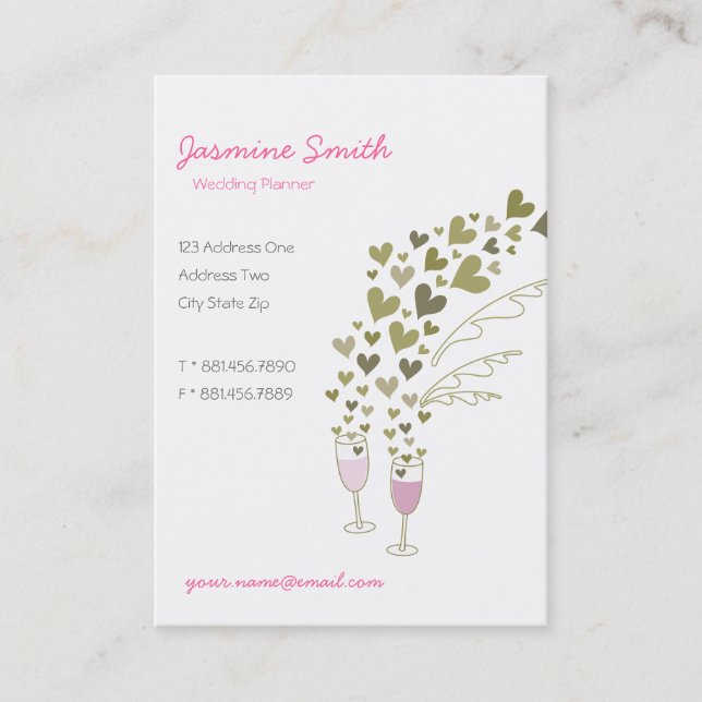 Pink Champagne Cheers Hearts Template Profile Card (Front)