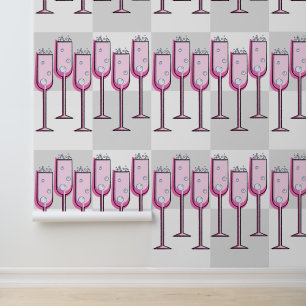 Pink Champagne Chequerboard Wallpaper