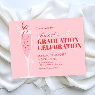 Pink champagne cocktail graduation invitation