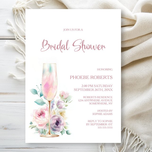Pink Champagne Floral Bridal Shower Invitation (Creator Uploaded)