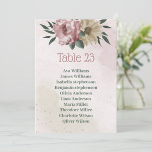 pink champagne flowers botanical seating chart invitation
