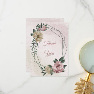 pink & champagne flowers green leaves thank you card