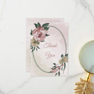 pink & champagne flowers green leaves thank you card