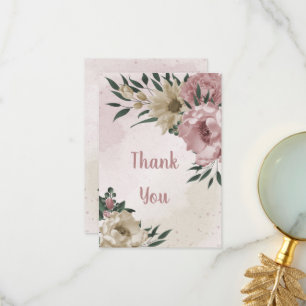 pink & champagne flowers green leaves thank you card