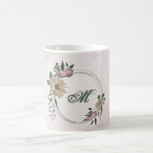 pink & champagne flowers greenery coffee mug
