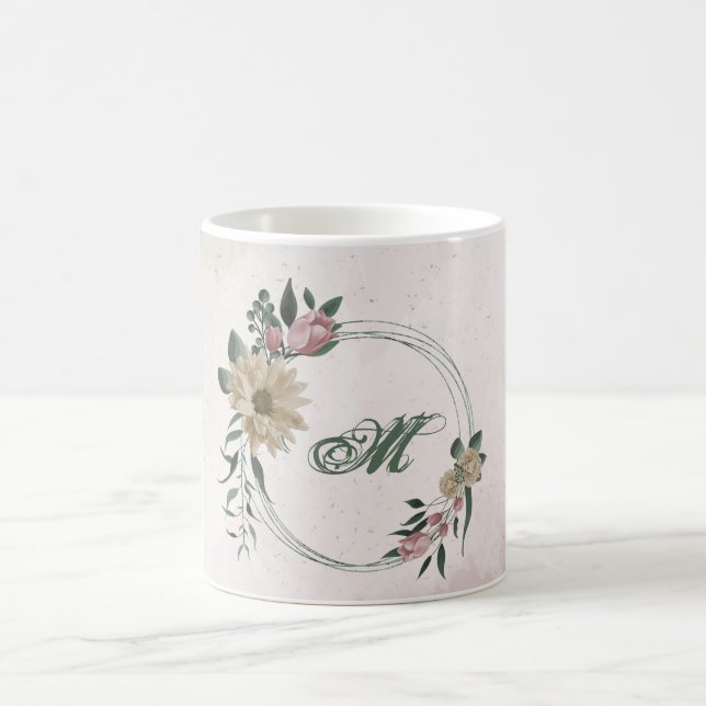 pink & champagne flowers greenery coffee mug (Center)