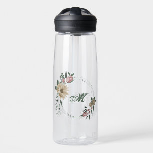 pink & champagne flowers greenery water bottle