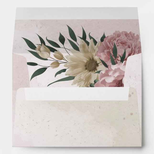 pink champagne flowers greenery wedding envelope (Back (Bottom))