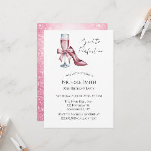 Pink Champagne Glass Aged To Perfection Birthday Invitation