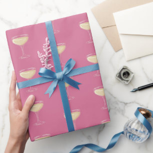 Pink Champagne Glass Bridal Gift Wrapping Paper
