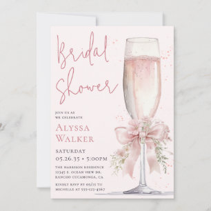 Pink Champagne Glass Bridal Shower Invitation