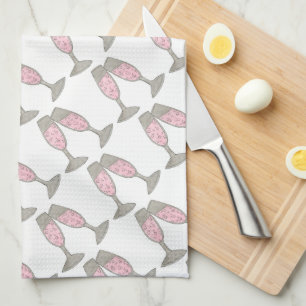 Pink Champagne Glass Bridal Shower Wedding Bubbly Kitchen Towel