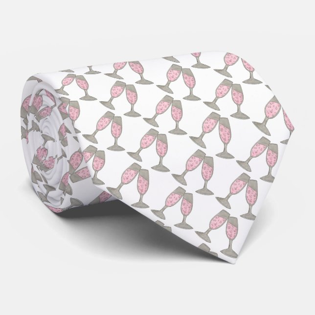 Pink Champagne Glass Cheers Toast Wedding Tie (Rolled)