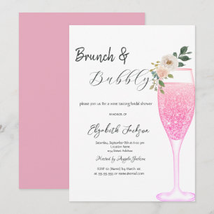 Pink Champagne Glass Flower Brunch & Bubbly Invitation