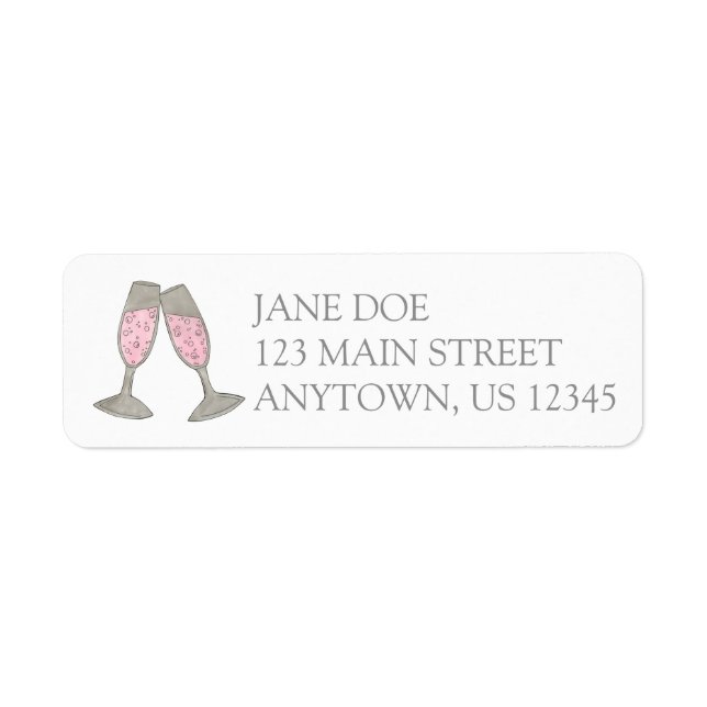 Pink Champagne Glass Personalized Address Label (Front)