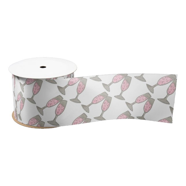 Pink Champagne Glass Wedding Bridal Shower Bubbly Satin Ribbon (Spool)