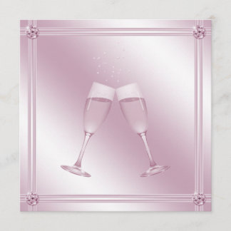 Pink Champagne Glasses & Diamonds Engagement Party Invitation