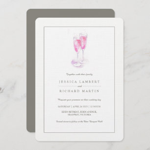 Pink champagne glasses wedding invitations
