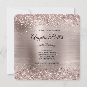 Pink Champagne Glitter Foil Fancy Monogram Invitation