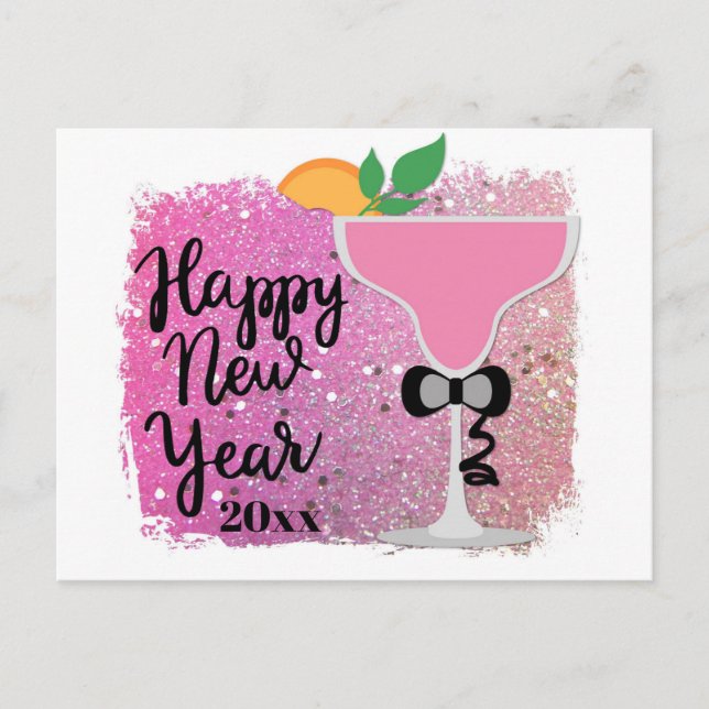 Pink Champagne New Years Eve Party Invitation Postcard (Front)