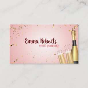 Pink Champagne Party Planning Carte de visite mode