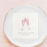 Pink Champagne Personalized Bridal Shower Napkin<br><div class="desc">Festive and elegant bridal shower cocktail napkins feature a pair of clinking champagne glasses in watercolor,  filled with pink bubbly. Personalize with your event name and date in chic grey lettering.</div>