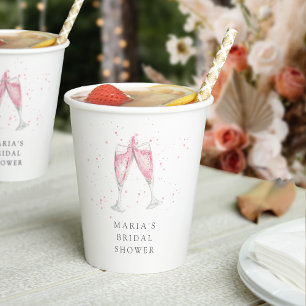 Pink Champagne Personalized Bridal Shower Paper Cups
