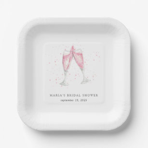 Pink Champagne Personalized Bridal Shower Paper Plate