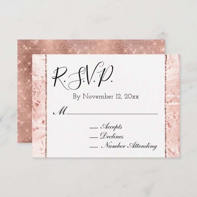 Pink Champagne Rose Glam Sparkle RSVP Enclosure Card (Front/Back)