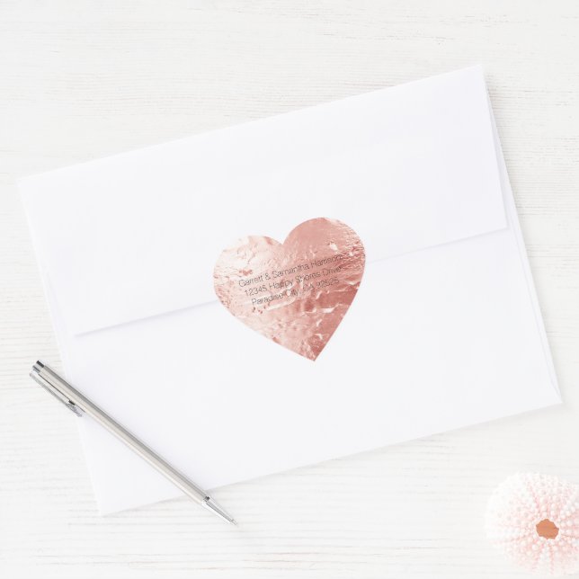 Pink Champagne Rose Glam Wedding Heart Sticker (Envelope)