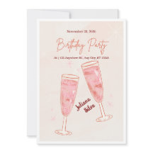 Pink Champagne Sparkle Birthday Invitation for Her