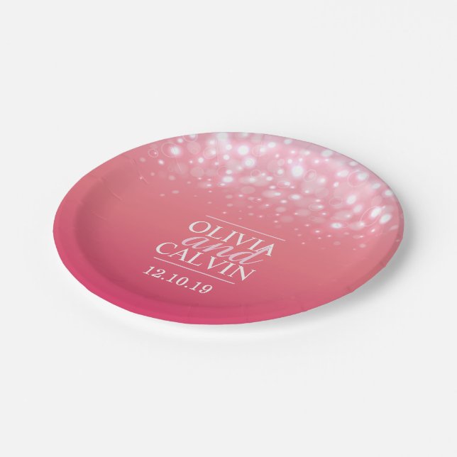 Pink champagne sparkle bubble custom paper plate (Angled)