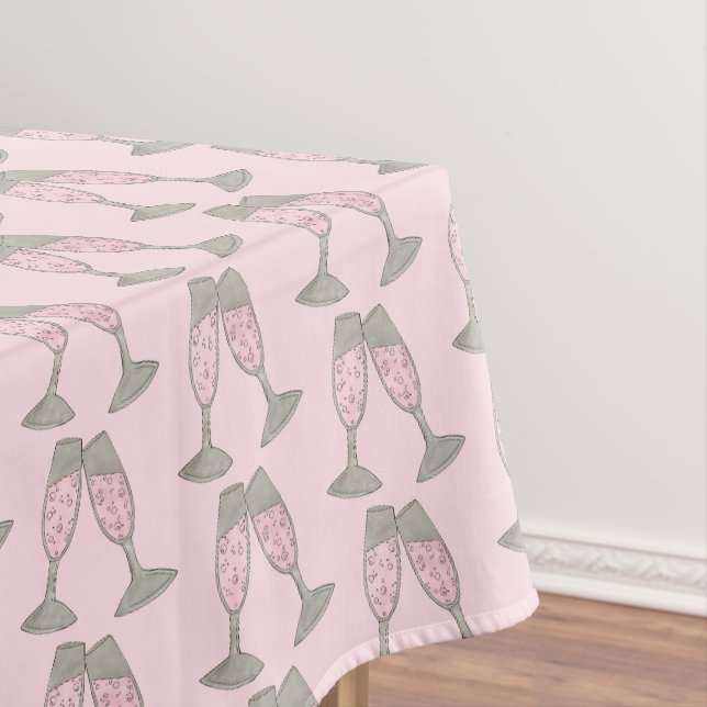 Pink Champagne Toast Cheers Wedding Bridal Shower Tablecloth (In Situ)