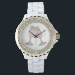 Pink Champagne Toast Cheers Wedding Bride Watch<br><div class="desc">Features an original marker illustration of two glasses of bubbly pink champagne. Perfect for engagements,  weddings,  bridal showers,  bachelorette parties and more! 

Designer is available to create and upload custom designs to match the colours and themes of your wedding--click "Ask this Designer" to begin the design process!</div>