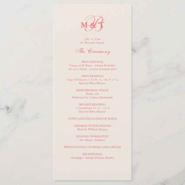 Pink & Champagne Wedding Program (Front)