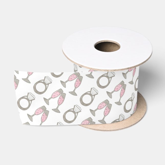 Pink Champagne Wedding Ring Bridal Shower Ribbon Satin Ribbon (Spool)