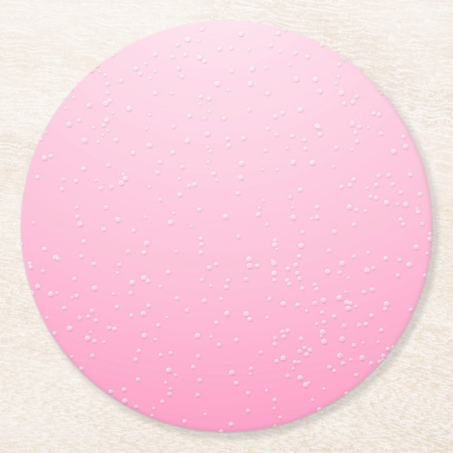 Pink Champagne with Tiny Bubbles Background Art Round Paper Coaster (Front)