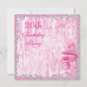 Pink Chandelier & Diamonds 20th Birthday Invitation