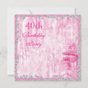 Pink Chandelier & Diamonds 40th Birthday Invitation