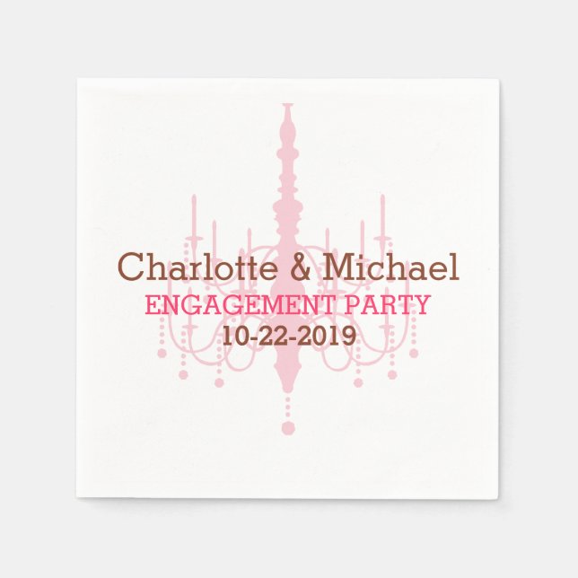 Pink Chandelier Engagement Party Napkins (Front)