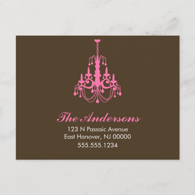 Pink Chandelier Moving Announcements (Front)