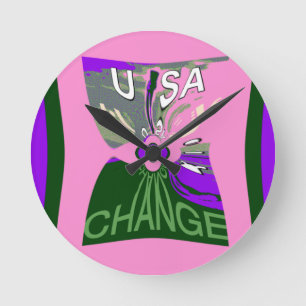 Pink Change Hillary USA We Are Stronger Together. Round Clock